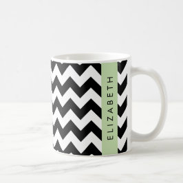 Black and White Zigzag, Chevron Mönster, ditt namn Kaffemugg