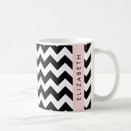 Black and White Zigzag, Chevron Mönster, ditt namn Kaffemugg