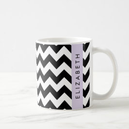 Black and White Zigzag, Chevron Mönster, ditt namn Kaffemugg