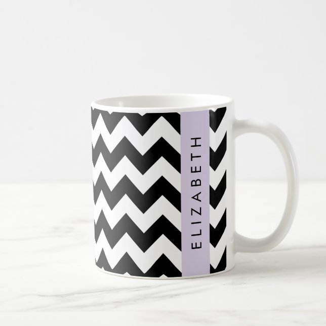 Black and White Zigzag, Chevron Mönster, ditt namn Kaffemugg (Höger)