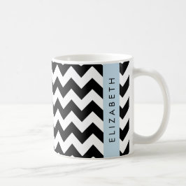 Black and White Zigzag, Chevron Mönster, ditt namn Kaffemugg