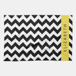 Black and White Zigzag, Chevron Mönster, ditt namn Kökshandduk