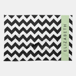Black and White Zigzag, Chevron Mönster, ditt namn Kökshandduk