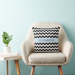 Black and White Zigzag, Chevron Mönster, ditt namn Kudde