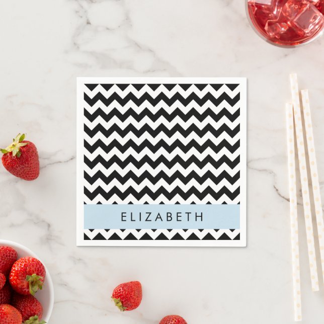 Black and White Zigzag, Chevron Mönster, ditt namn Pappersservett (Insitu)