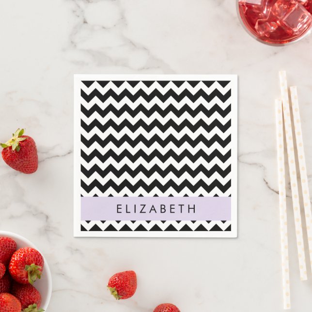 Black and White Zigzag, Chevron Mönster, ditt namn Pappersservett (Insitu)