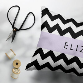 Black and White Zigzag, Chevron Mönster, ditt namn Prydnadskudde