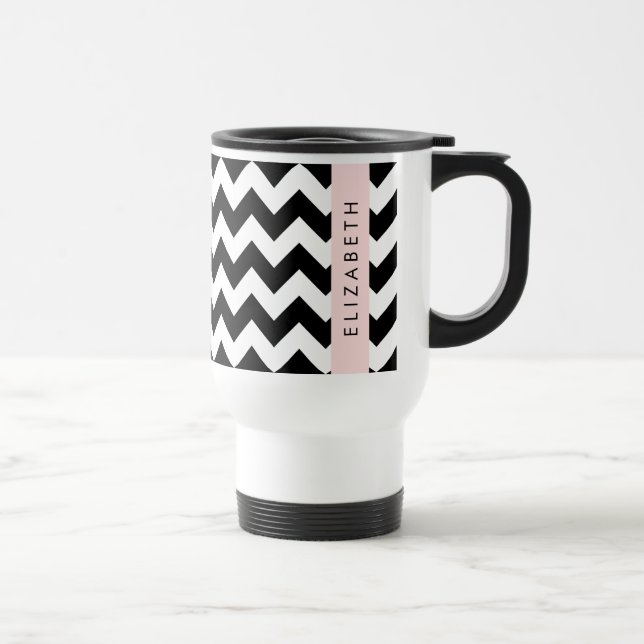 Black and White Zigzag, Chevron Mönster, ditt namn Resemugg (Höger)