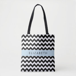 Black and White Zigzag, Chevron Mönster, ditt namn Tygkasse