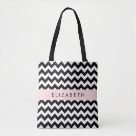 Black and White Zigzag, Chevron Mönster, ditt namn Tygkasse