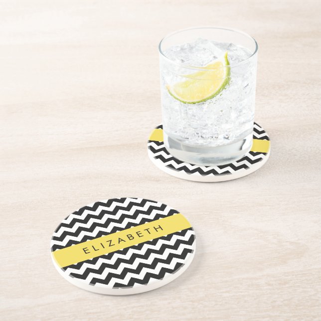 Black and White Zigzag, Chevron Mönster, ditt namn Underlägg (Sidan)