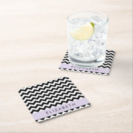 Black and White Zigzag, Chevron Mönster, ditt namn Underlägg Papper Kvadrat