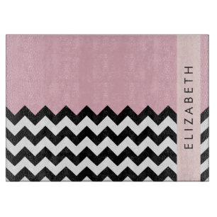 Black and White Zigzag, Chevron, Rosa, ditt namn