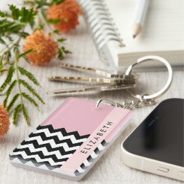 Black and White Zigzag, Chevron, Rosa, ditt namn