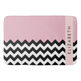 Black and White Zigzag, Chevron, Rosa, ditt namn Badrumsmatta