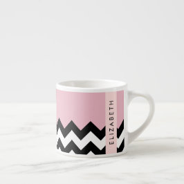 Black and White Zigzag, Chevron, Rosa, ditt namn Espressomugg