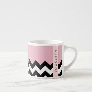 Black and White Zigzag, Chevron, Rosa, ditt namn Espressomugg