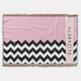 Black and White Zigzag, Chevron, Rosa, ditt namn Filt