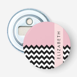 Black and White Zigzag, Chevron, Rosa, ditt namn Flasköppnare