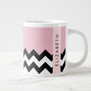 Black and White Zigzag, Chevron, Rosa, ditt namn Jumbo Mugg