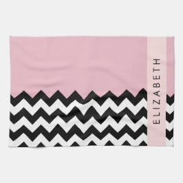 Black and White Zigzag, Chevron, Rosa, ditt namn Kökshandduk