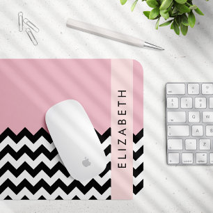 Black and White Zigzag, Chevron, Rosa, ditt namn Musmatta