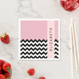 Black and White Zigzag, Chevron, Rosa, ditt namn Pappersservett