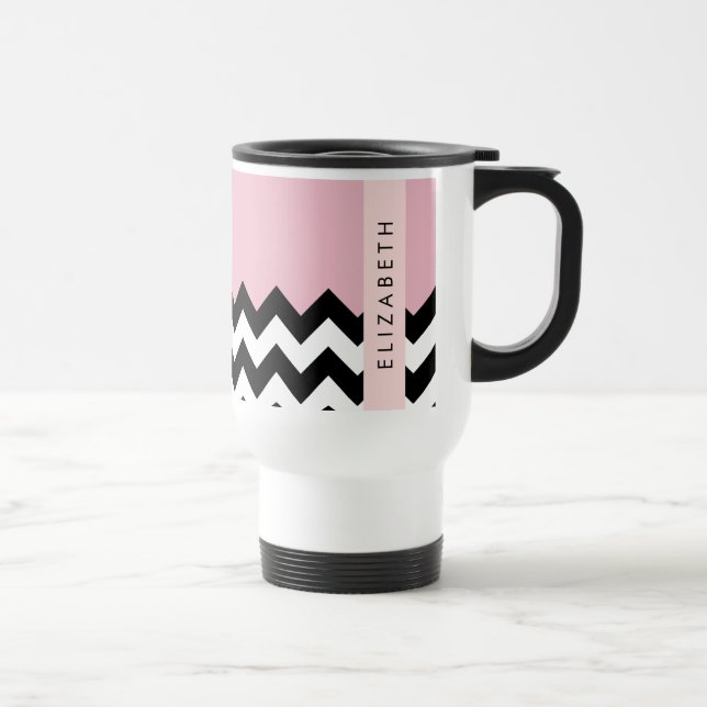 Black and White Zigzag, Chevron, Rosa, ditt namn Resemugg (Höger)