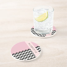 Black and White Zigzag, Chevron, Rosa, ditt namn