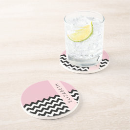 Black and White Zigzag, Chevron, Rosa, ditt namn Underlägg