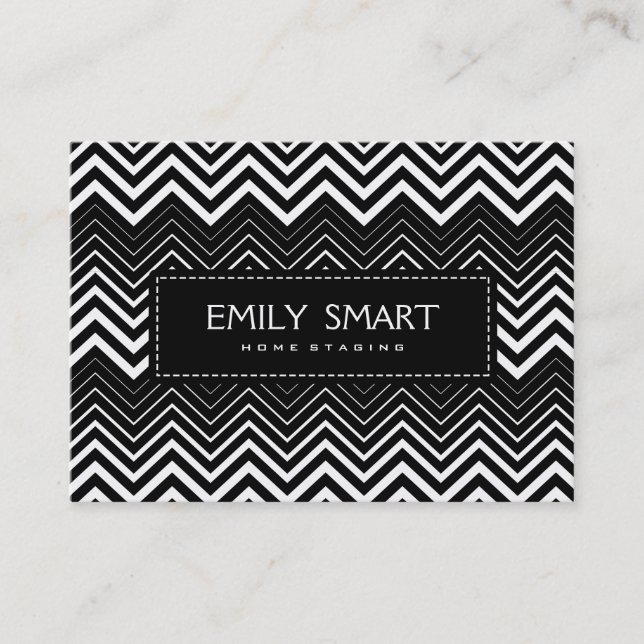 Black and White Zigzag Chevron Visitkort (Framsida)