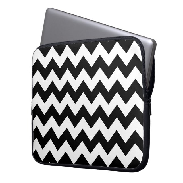 Black and White Zigzag Laptop Fodral (Framsidan Vänster)