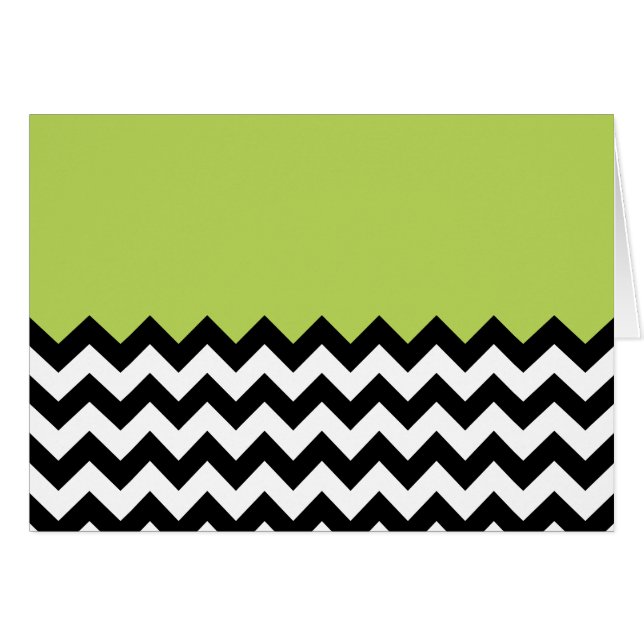 Black and White Zigzag Mönster, Chevron, Grönt Hälsningskort (Framsidan Horizontal)