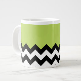 Black and White Zigzag Mönster, Chevron, Grönt Jumbo Mugg