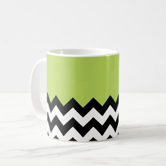 Black and White Zigzag Mönster, Chevron, Grönt Kaffemugg (Framsida vänster)