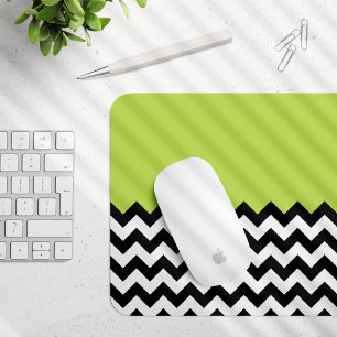 Black and White Zigzag Mönster, Chevron, Grönt Musmatta
