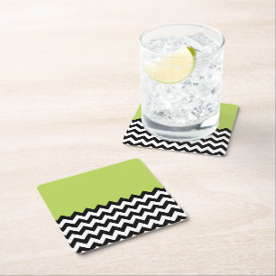 Black and White Zigzag Mönster, Chevron, Grönt Underlägg Papper Kvadrat
