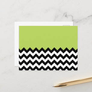 Black and White Zigzag Mönster, Chevron, Grönt Vykort