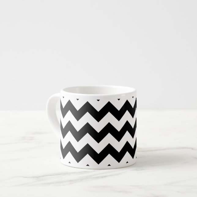 Black and White Zigzag Mönster, Chevron Mönster Espressomugg (Framsida vänster)