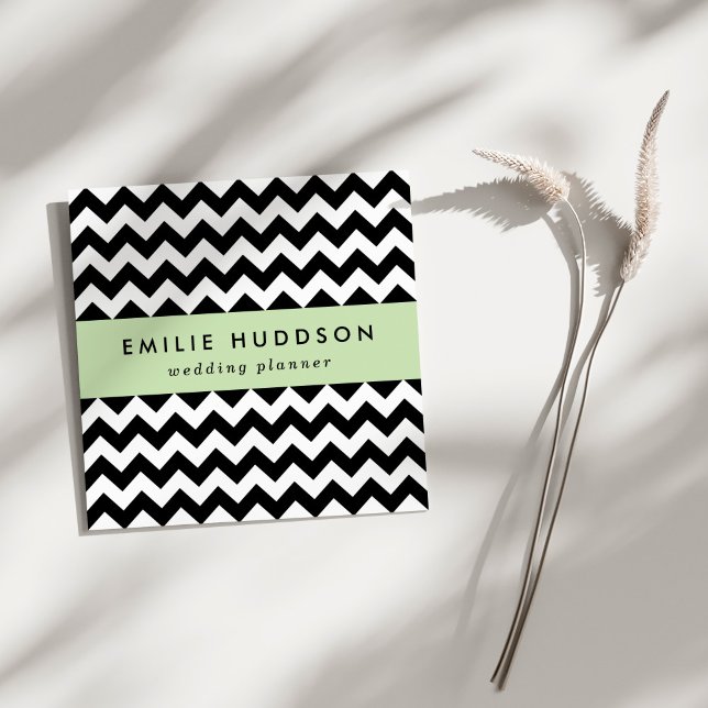 Black and White Zigzag Mönster, Chevron Mönster Fyrkantigt Visitkort (Skapare uppladdad)