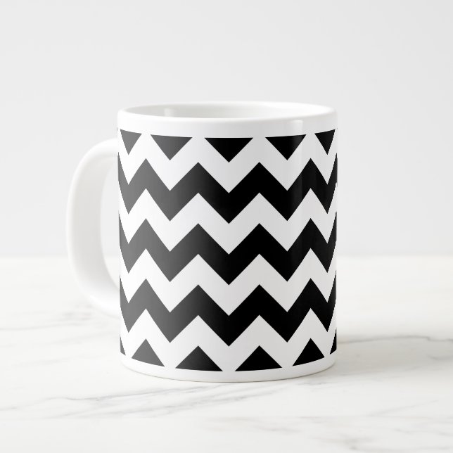 Black and White Zigzag Mönster, Chevron Mönster Jumbo Mugg (Framsida vänster)