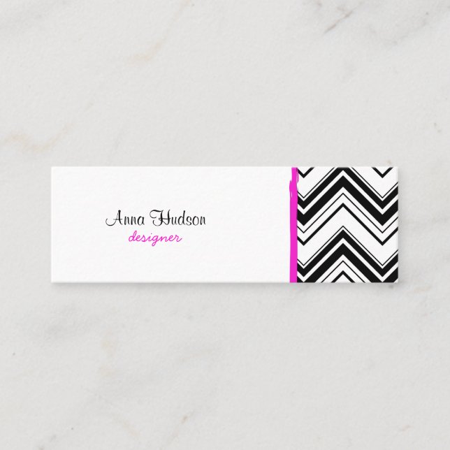 Black and White Zigzag Mönster, Chevron Mönster Mini Visitkort (Framsida)