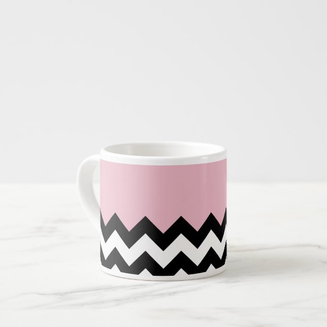 Black and White Zigzag Mönster, Chevron, Rosa Espressomugg (Framsida vänster)