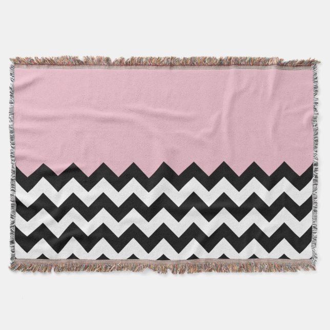 Black and White Zigzag Mönster, Chevron, Rosa Filt (Framsidan)