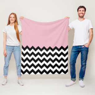 Black and White Zigzag Mönster, Chevron, Rosa Fleecefilt