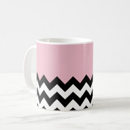 Black and White Zigzag Mönster, Chevron, Rosa Kaffemugg