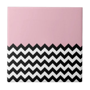 Black and White Zigzag Mönster, Chevron, Rosa Kakelplatta