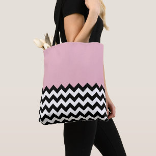 Black and White Zigzag Mönster, Chevron, Rosa Tygkasse