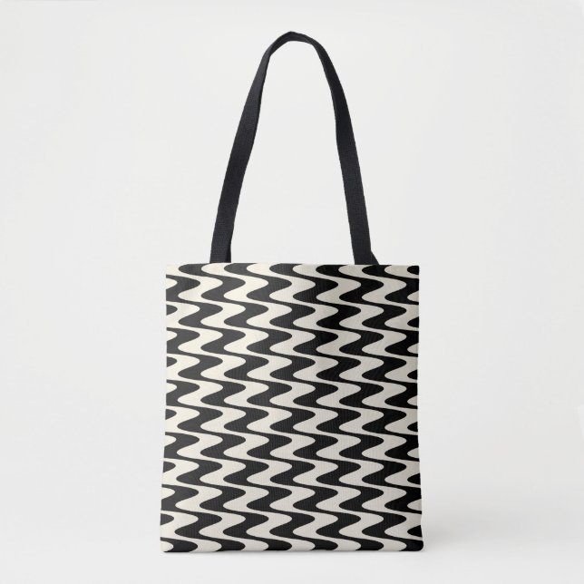 Black and White Zigzag Mönster Tote Bag Tygkasse (Framsida)