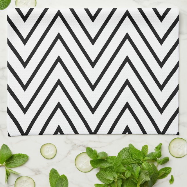 Black and White ZigZag {plocka din färg} Kökshandduk (Vikta)